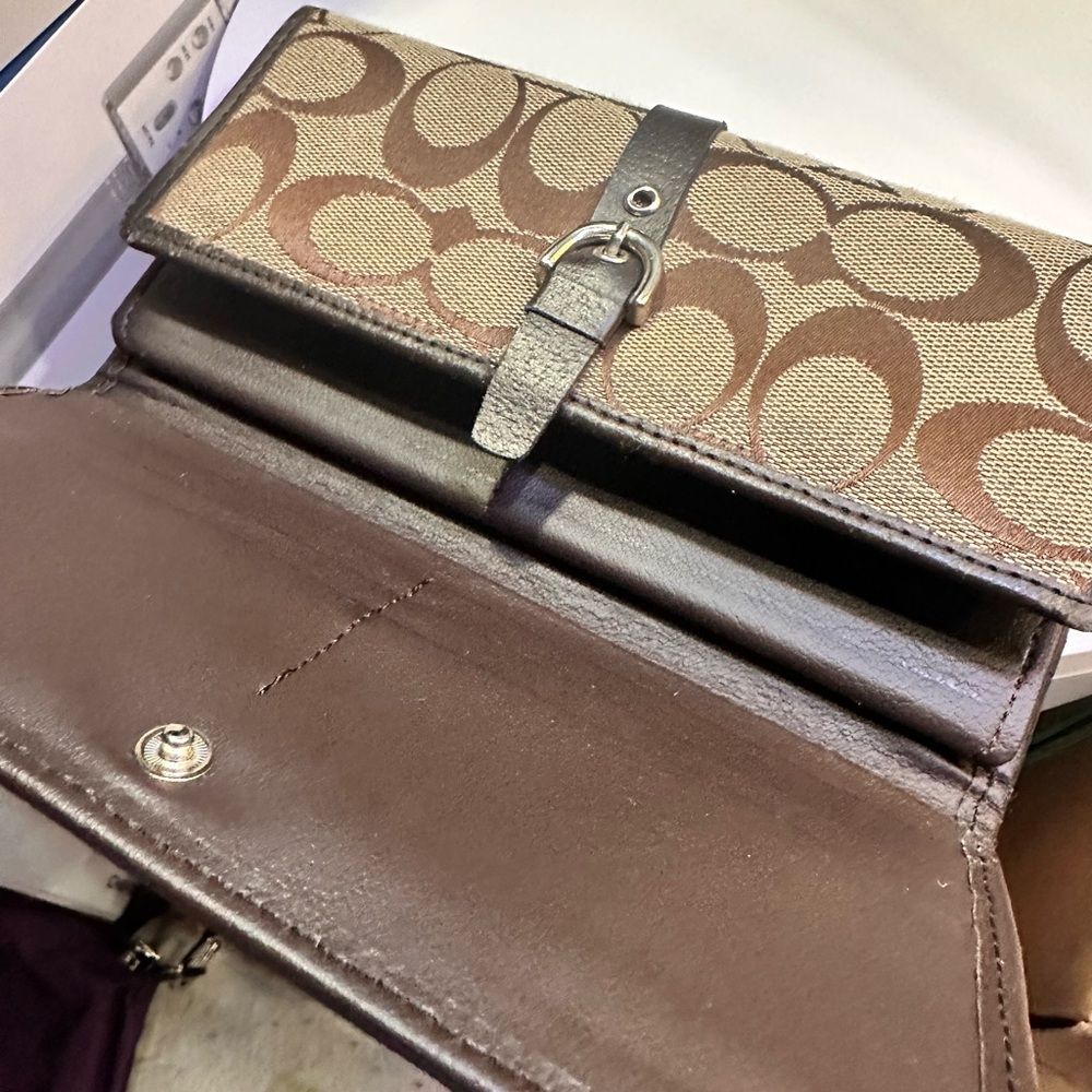 Brown Patterned Wallet with Buckle - Picture 2 of 3